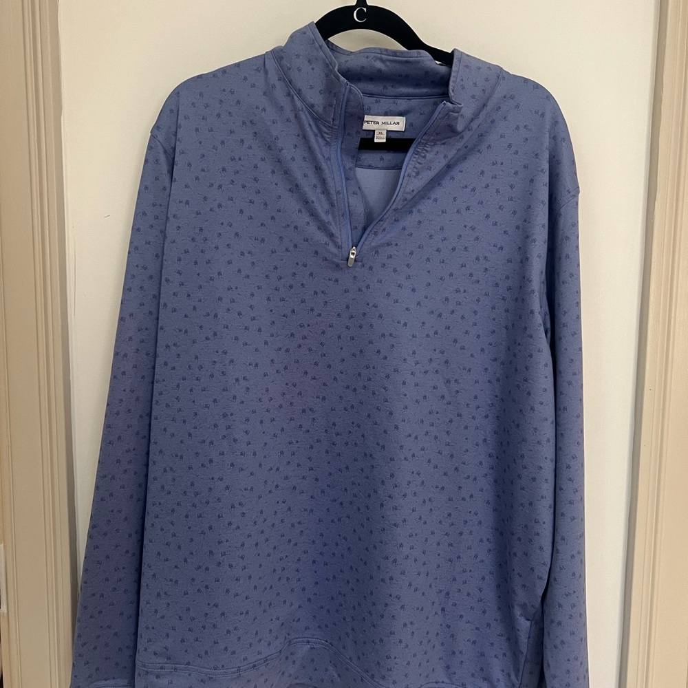 Peter Millar Blue Patterned Quarter-Zip Pullover